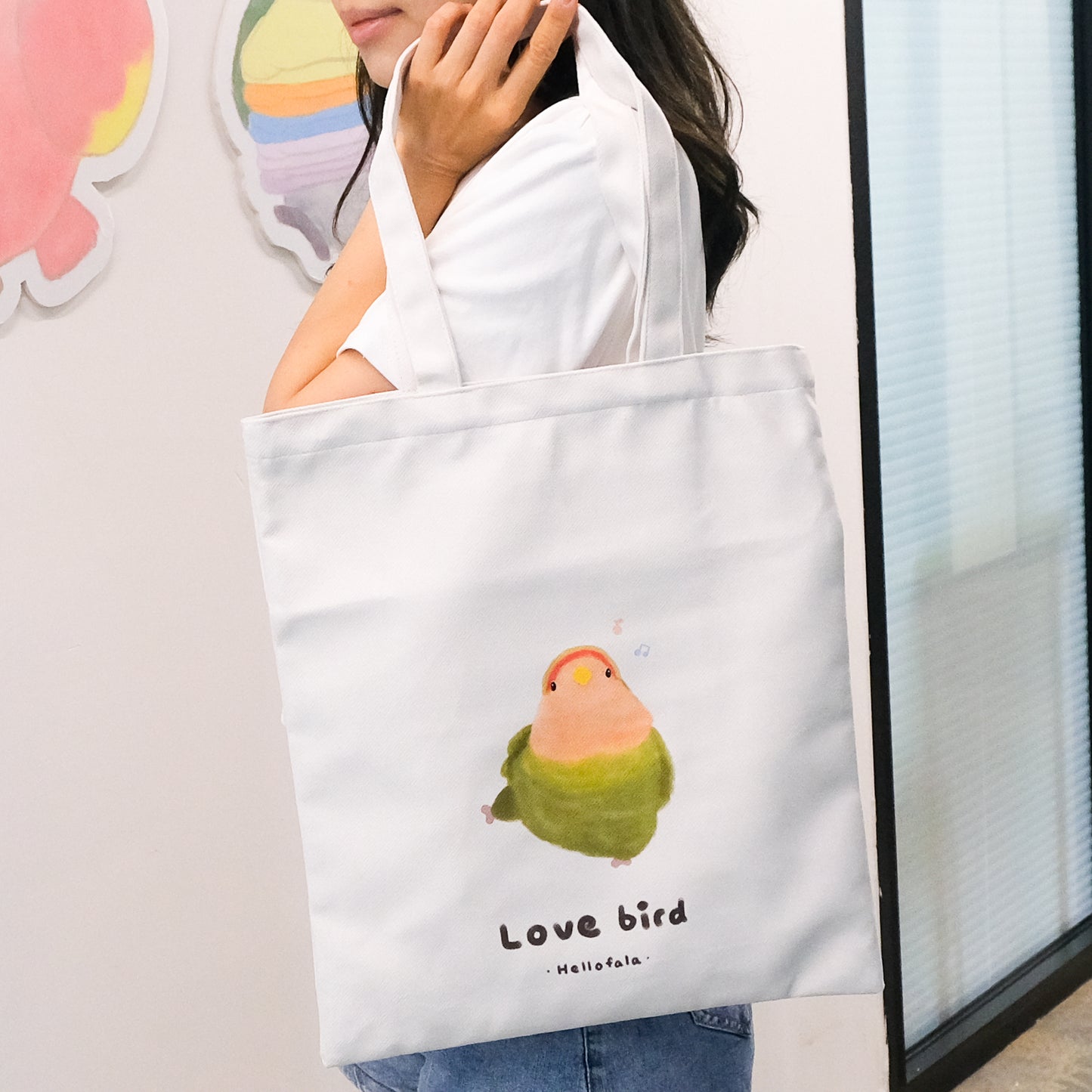 : :Tote bag: : 🌱Love bird 🌱 Can hold A4 file!!! ❗Comfortable cloth surface