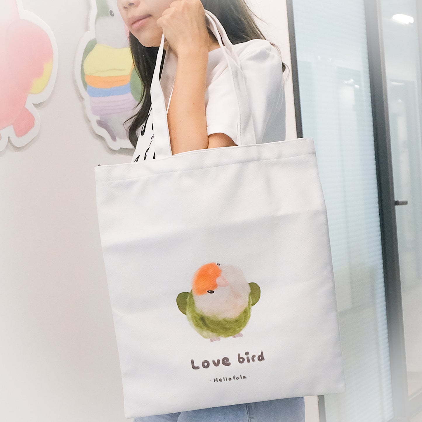 : :Tote bag: : 🌱Love bird is asking for a hug 🌱 Can hold A4 file!!! ❗Comfortable cloth surface