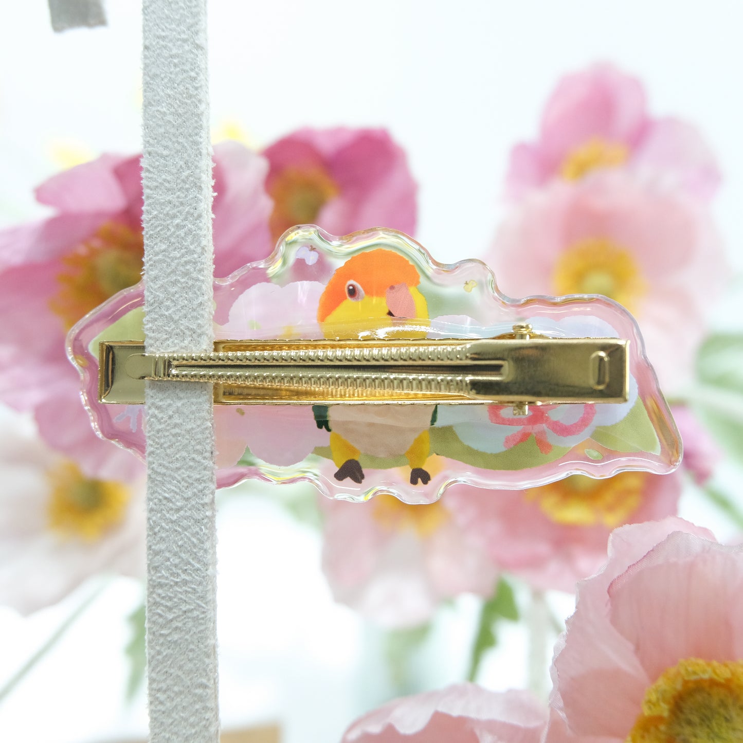 ✿ 送料無料✿ : : ゼリーヘアクリップ : : 🌱 Keke オウムと水彩の花