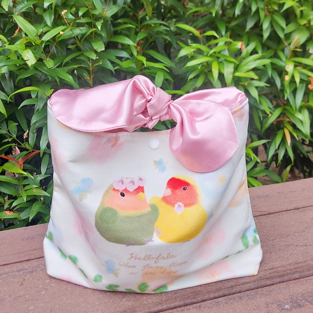 :: Bird Treasure Hand Bag:: Parrot and Watercolor Flowers