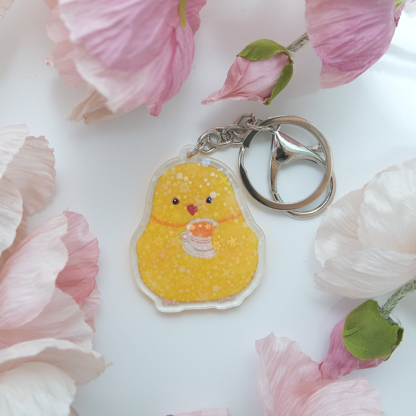 : : Sparkling Keychain: : 🌱Ring neck parrot is drinking milk tea