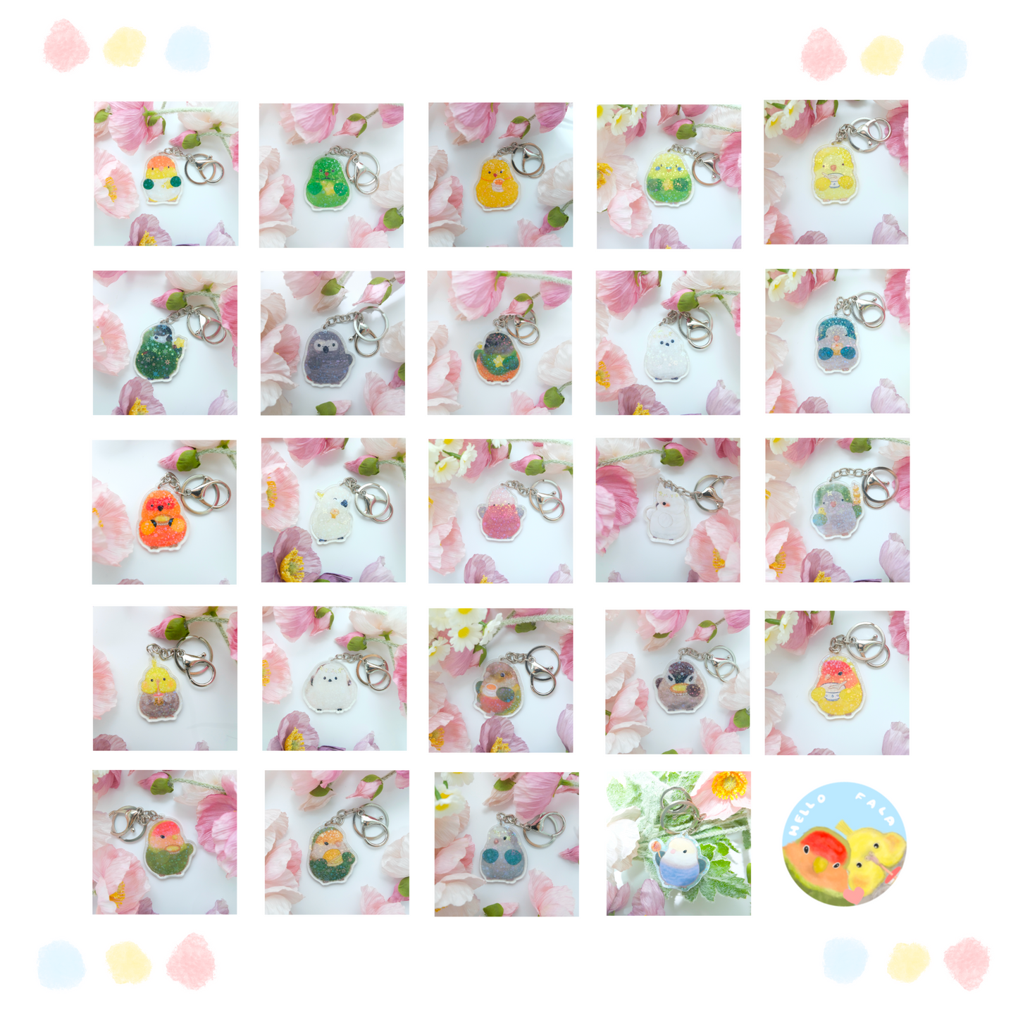 ✿ 送料無料✿ : : キーホルダー/キーホルダー : : 🌱ラブバードの赤ちゃんと豆腐プリン