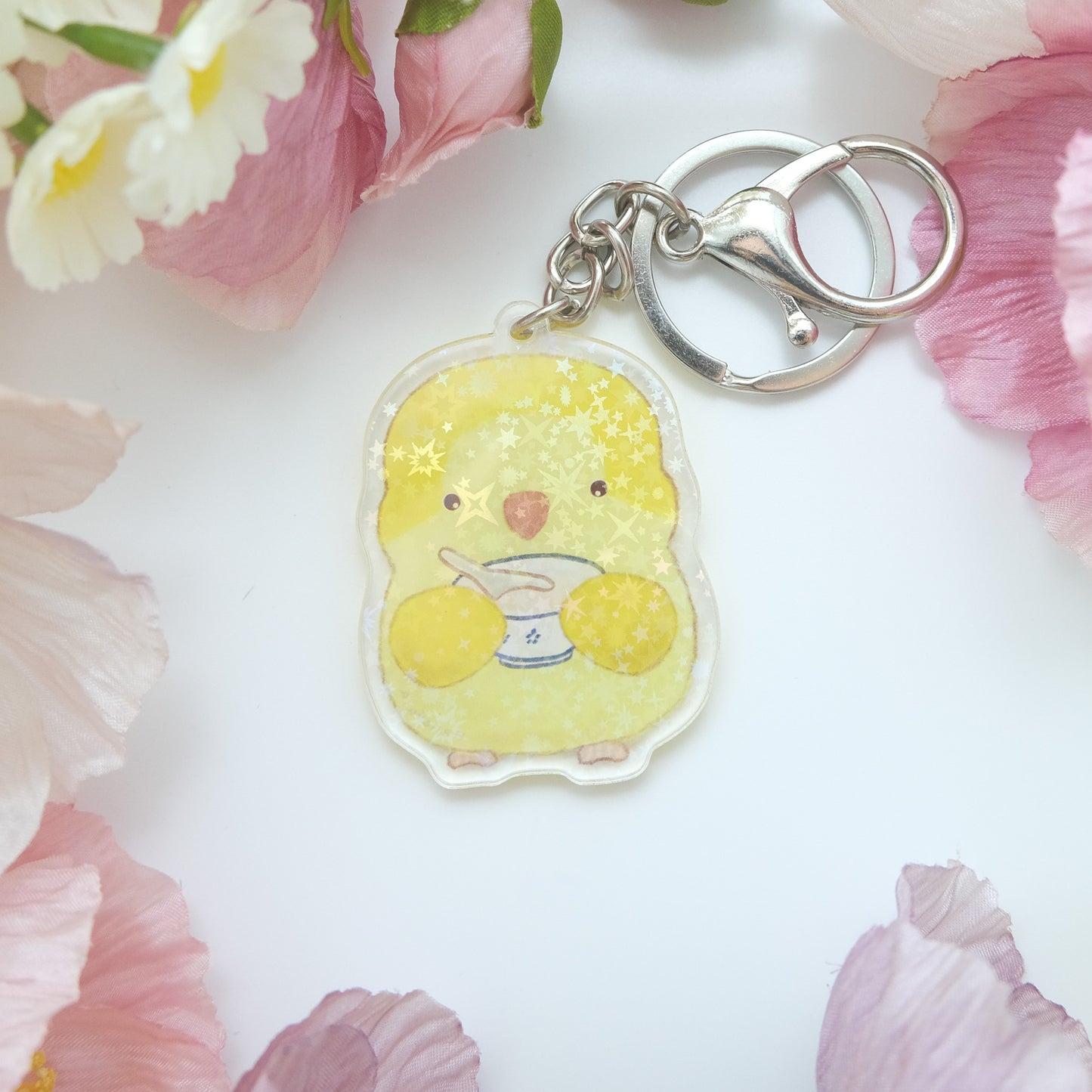 : : Sparkling Keychain: : 🌱Yellow quaker parrot and chinese tofu dessert