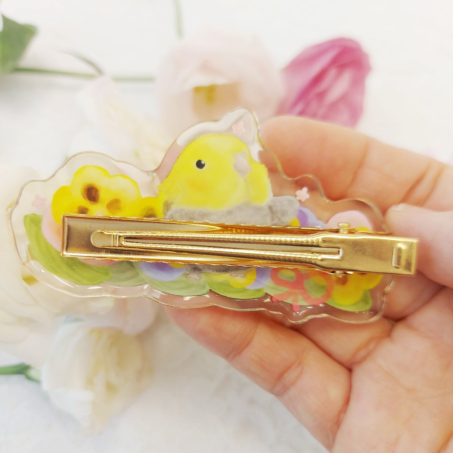 ✿ 送料無料✿ : : ゼリーヘアクリップ : : 🌱 Keke オウムと水彩の花