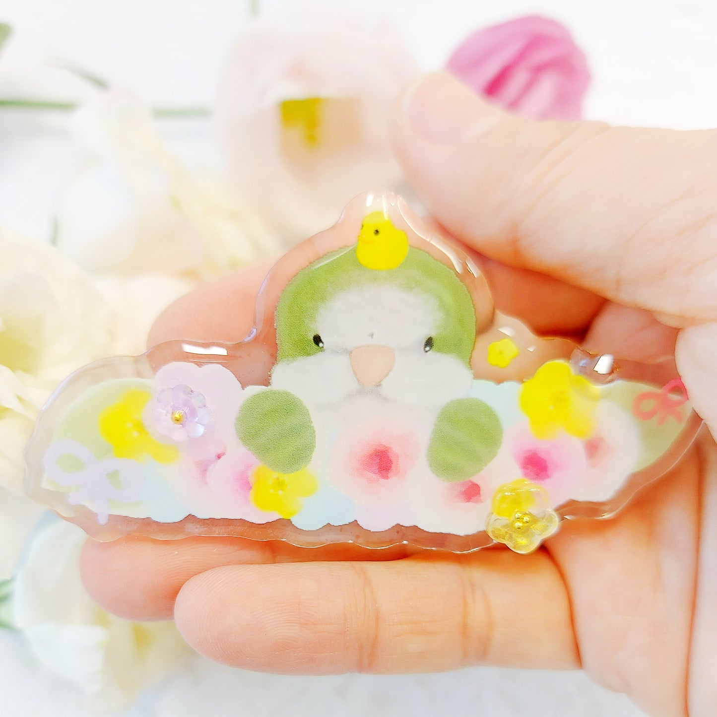 : : 果凍感髮夾 : : 🌱 和尚鳥寶和小玫瑰