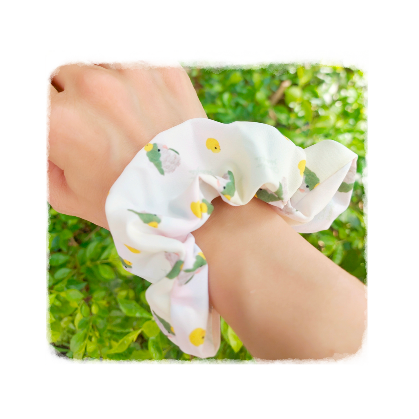 ✿ 送料無料✿ :: パステルシリーズ 柔らかい布製ヘアゴム:: グリーンとアヒル