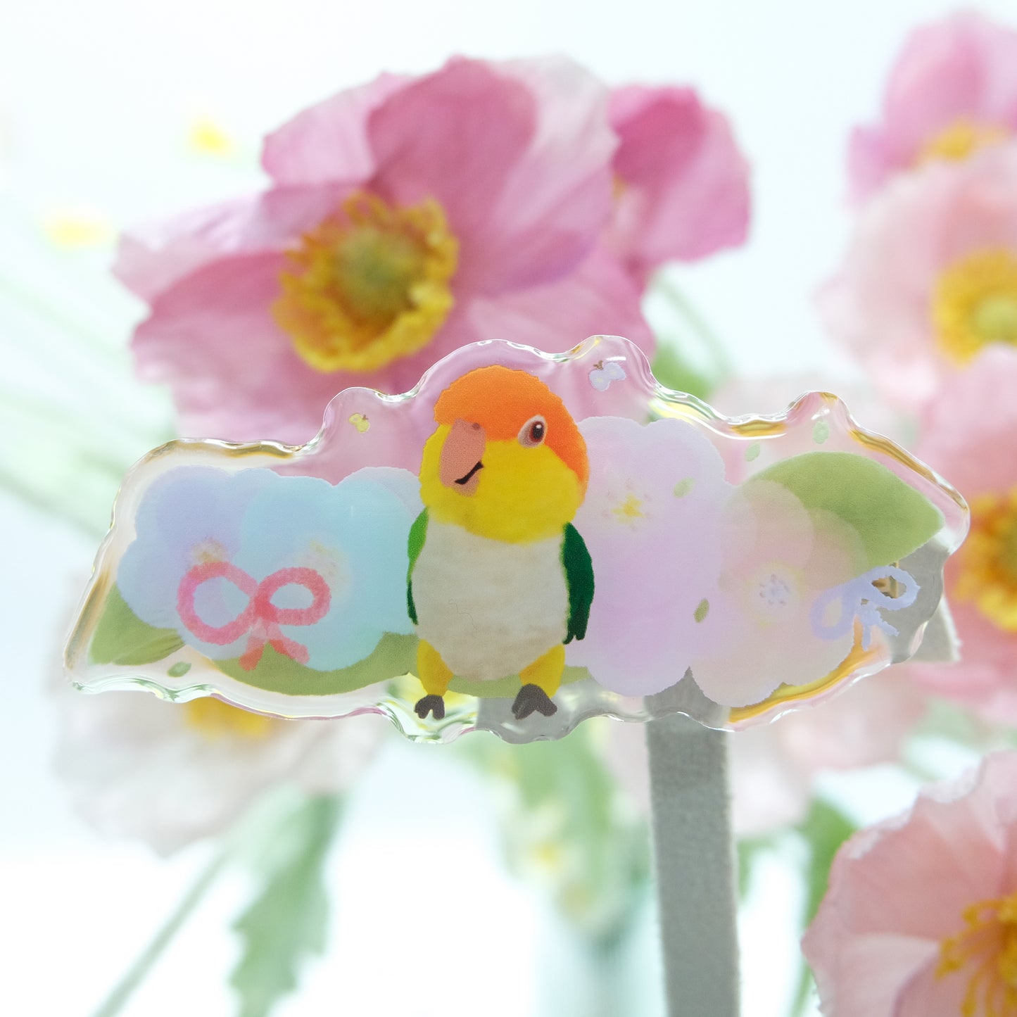✿ 送料無料✿ : : ゼリーヘアクリップ : : 🌱 Keke オウムと水彩の花