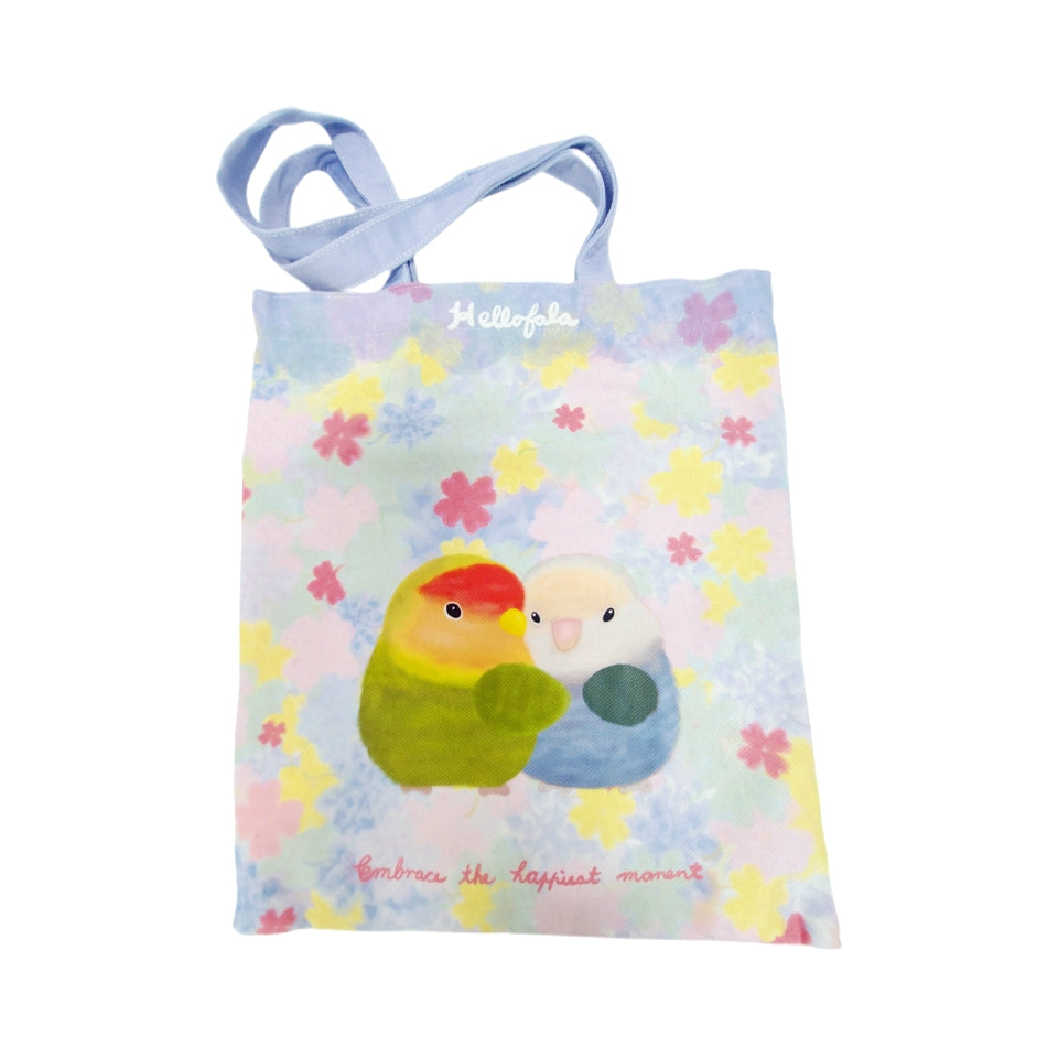 : :Tote bag: : 🌱Watercolor floral love bird 🌱 Can hold A4 file!!! ❗Comfortable cloth surface