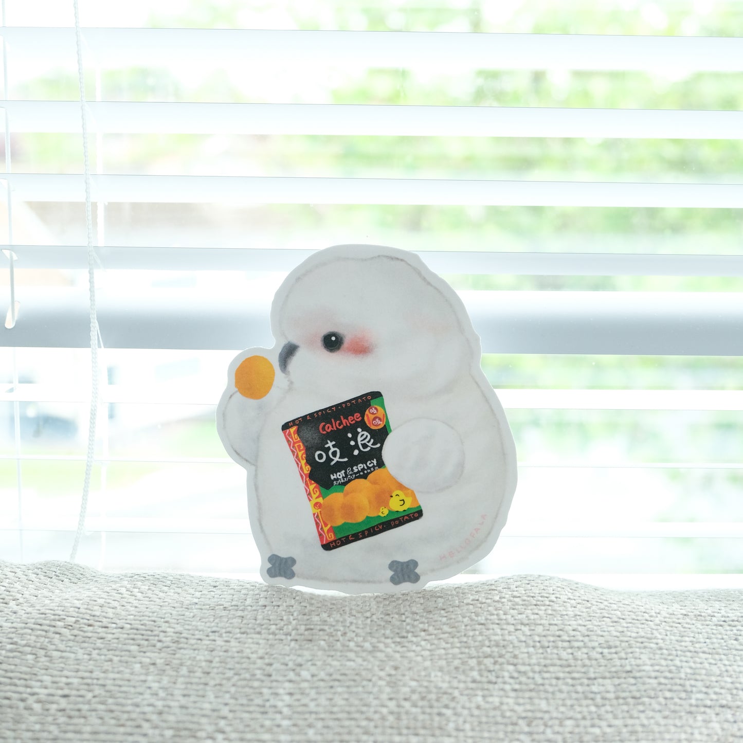 : : Big stickers : : 🌱Bared eye cockatoo baby eating potato chips