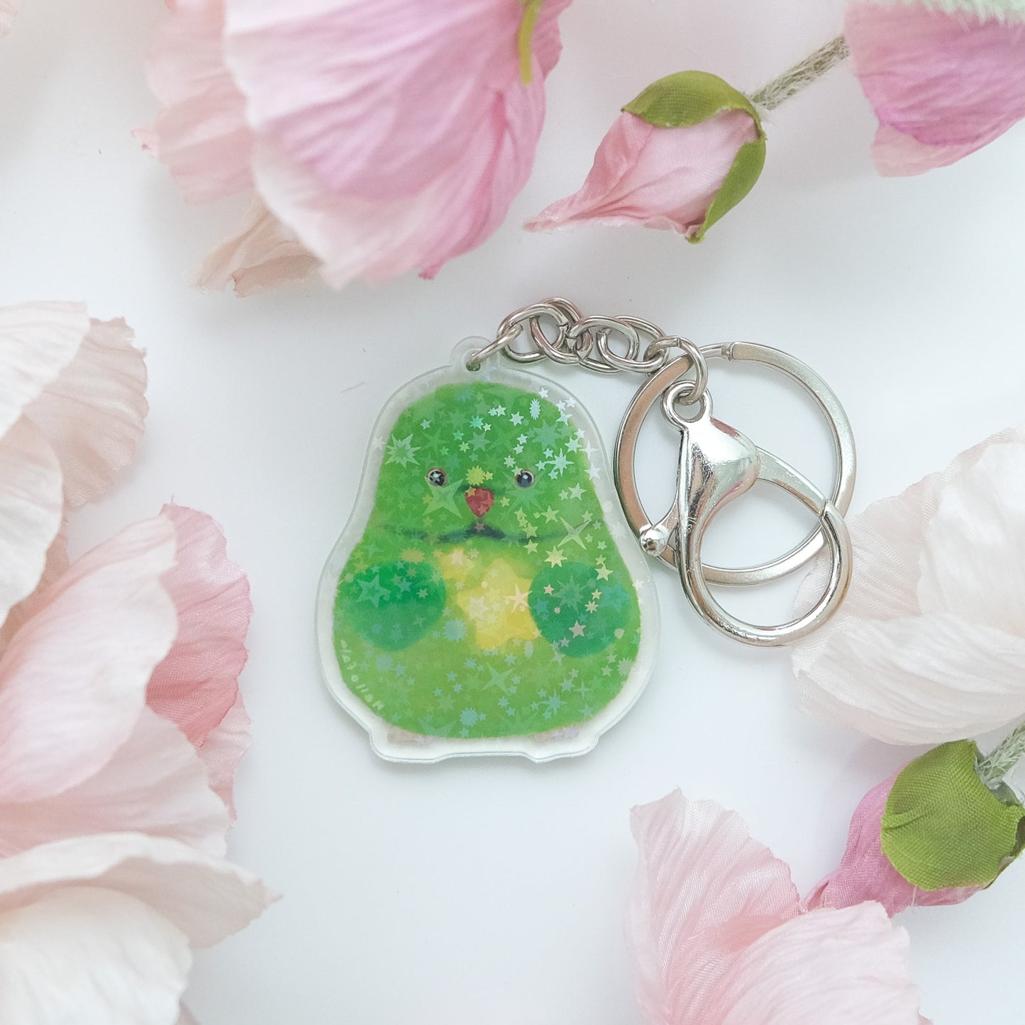 ✿Free Shipping✿ : : Sparkling Keychain: : 🌱Ring neck parrot and wishing star