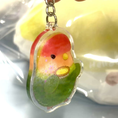: : Sparkling Keychain: : 🌱Lovebird and tasty pineapple bun